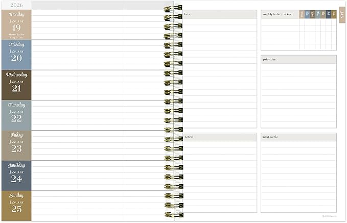 TF Publishing 2026 Classic Plaid Medium Weekly Monthly Planner with 12-Month Calendar Grid, Notes, and Priorities Section - Weekly Schedule Planner with Habit Tracker and Stickers - 6.5in x 8in