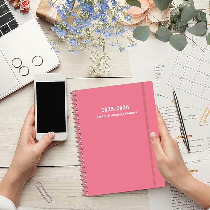 Planner 2025-2026 - Academic Planner 2025-2026 from July 2025 to June 2026 with 12 Monthly Tabs, Flexible Cover, Inner Pocket, 8.5" x 11", Pink