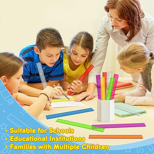 312 Pack Plastic Ruler Bulk, 12 Inch Plastic Ruler in Assorted Colors, Clear Rulers with Inches and Centimeters, Transparent Rulers Bulk for Kids Back to School, Classroom, Office, Home Supplies
