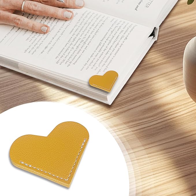 8Pcs Leather Heart Bookmarks,Cute Corner Page Book Marks,Book Accessories for Kids Women Book Lovers Teachers,Handmade Reading Gifts