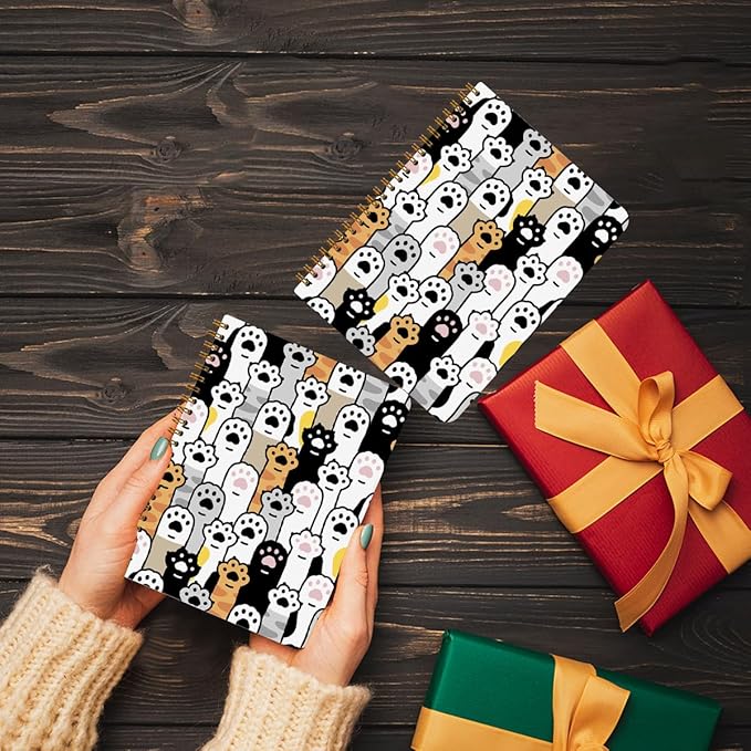 2 Pcs Cute Cats Claw Spiral Notebook, Cat Paws Journaling Notebooks Gatos Accessories Cat Themed Gifts for Women Teacher Note Books Journals for Writing Hardcover Notebook Office College Supplies