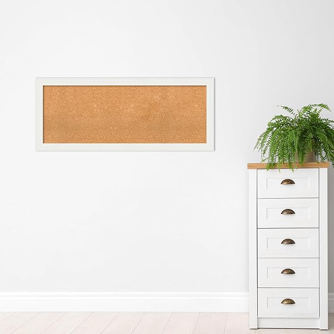Amanti Art Natural Cork Board for Wall, 19x47 Vision Board with White Frame, Oversize Corkboard Office Decor for Home Organization, Casual Corkboard Pinboard to Display Items for Home Organization in