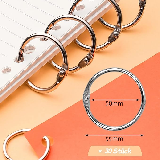 AMOSTBY Loose Leaf Binder Rings,30Pcs Binder Rings Keychain for School,Office,Home (2 inch)