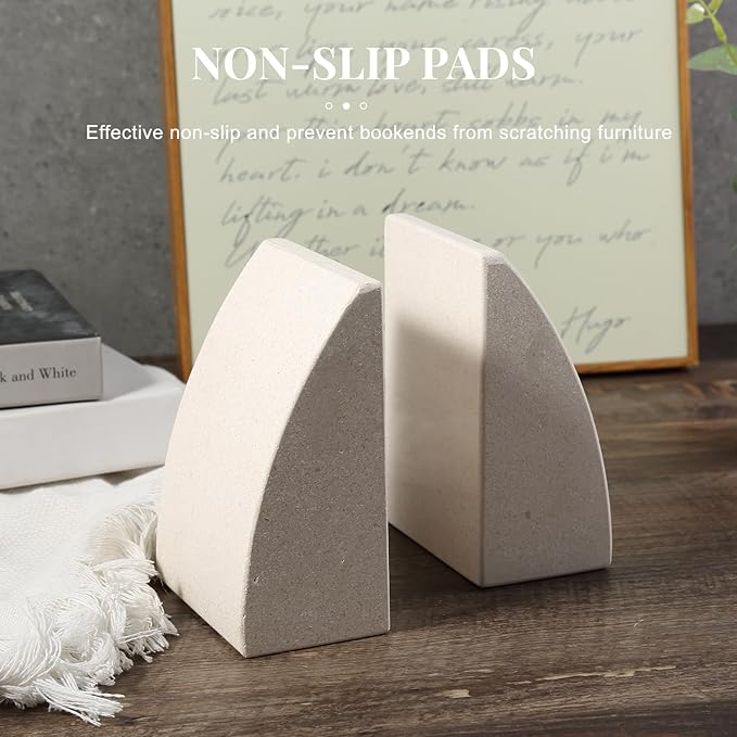 Koville Marble Bookends for Shelves, Large Bookends for Heavy Books, Natural Stone Book Stopper for Books CD Movies, Aesthetic Decorative Book Ends (Sail-Beige)
