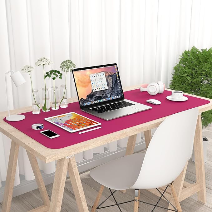 Hsurbtra Desk Pad, 35.5" x 17" PU Leather Desk Mat, XXL Extended Mouse Pad, Waterproof Desktop Blotter Protector, Non-Slip Ultra Thin Large Laptop Keyboard Writing Mat for Office Home, Bright Rose