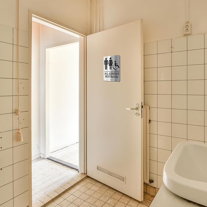 ADA-Mark Modern Restroom Sign for Business - 2PK ADA Compliant Braille Bathroom Sign with Easy Installation - 6" W x 8" H