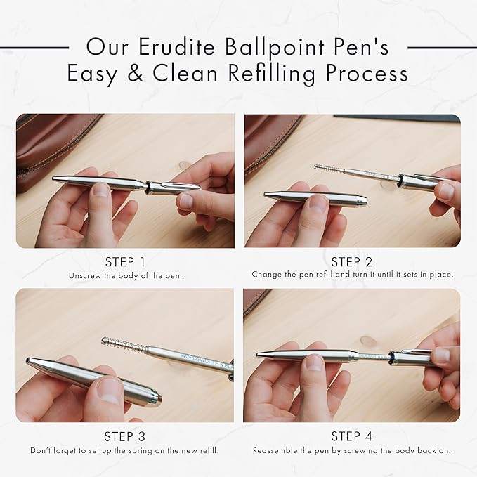 Wordsworth and Black Luxury Ballpoint Pen Set - Silver Lacquer 24K Gold Finish, Refillable Fine Point, Elegant Gift for Men & Women, Includes Ink Refill, Nice Pens for Work