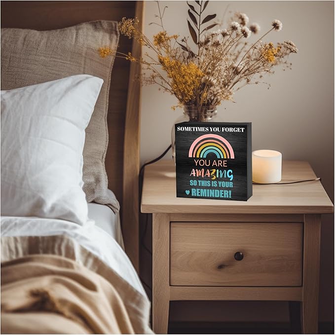 Encouraging Gifts for Women Teen Girls, Sometimes You Forget You're Awesome Wood Box Sign, Inspirational Gifts Birthday Graduation Congratulations Gifts for Daughter, Mom, Coworker Siste (Black, 6X6 Inch)