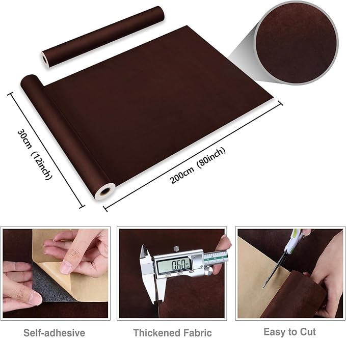 CRE8TIVE Colored Self Adhesive Velvet Flocking Liner for Jewelry Drawer Liner 12"x80" Brown Velvet Wallpaper Peel and Stick Fabric Felt Liner Brown Contact Paper for Box Lining Art Crafts Home Decor