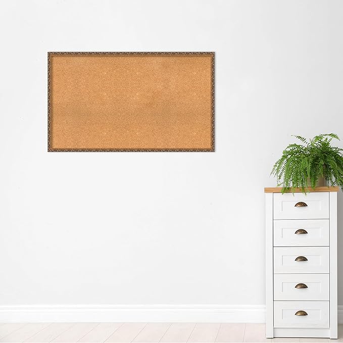 Amanti Art Natural Cork Board for Wall, 30x50 Vision Board with Bronze Frame, Oversize Corkboard Office Decor for Home Organization, Traditional Corkboard Pinboard to Display Items for Home