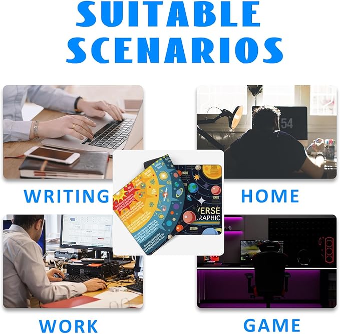 Desk Mat, 3D Solar System Galaxy Infographic Extended Gaming Mouse Pad Large, 31.5"x11.8" Big Mouse Pad with Non-Slip Base and Stitched Edge, Long Computer Keyboard Mouse Mat for Home Office Work