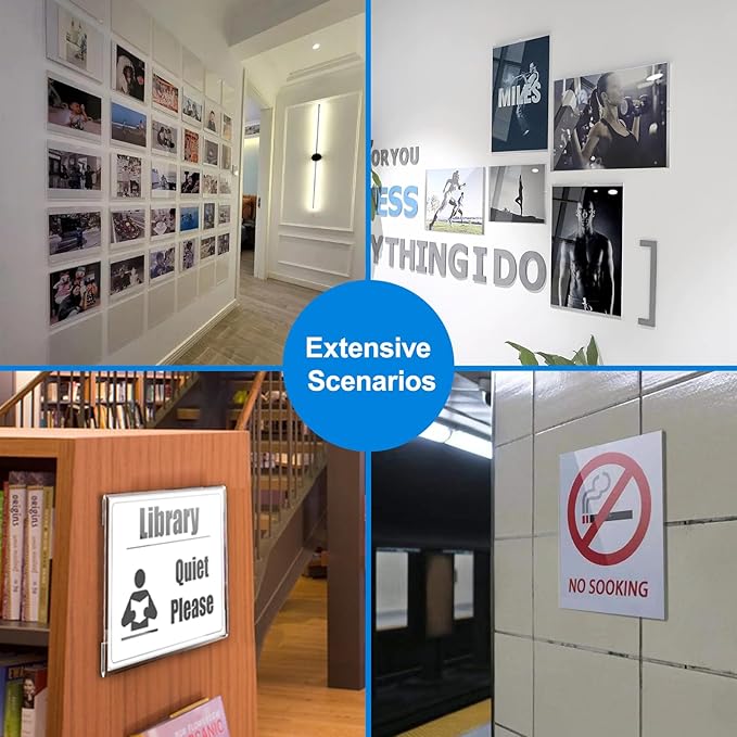 6 Pcs Acrylic Sign Holder 11 x 8.5, Horizontal Wall Mount Sign Holders with Adhesive, Clear Plastic Frames Paper Display Sign Holders for Office, Home, Store, Restaurant - No Drilling