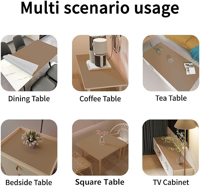 Leather Table Cover,1.8mm Thick,30x60 Inch Desk Cover,Large Desk Mat,Table Protector,Table Cover Protector,Kitchen Table Cover,Dining Table Mat,(Khaki+Silvery,30x60)