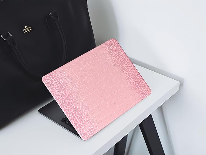KEROM Compatible with Crocodile MacBook Air 13 Inch Case 2025-2022 M4 M3 M2 A3240 A3113 A2681, Textured Elegant Luxury Aligator Skin Snakeskin PU Leather Hardshell Case & Keyboard Cover, Pink