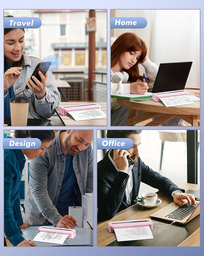 COLORWING Portable Printers Wireless for Travel, 300DPI Mini Compact Inkless Printer, Thermal Bluetooth Printer Compatible with Android and iOS Smartphone & Tablet & Laptop - Pink