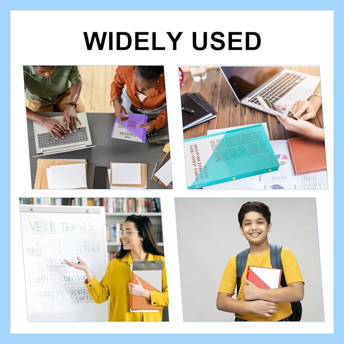 60 Pack Binder Pockets 3 Hole Punch Clear Document Folders 11.18 x 9.17 Inch Binder Organizer with Pockets Slash File Jacket Plastic Document Divider for Office Supplies (Multicolor)