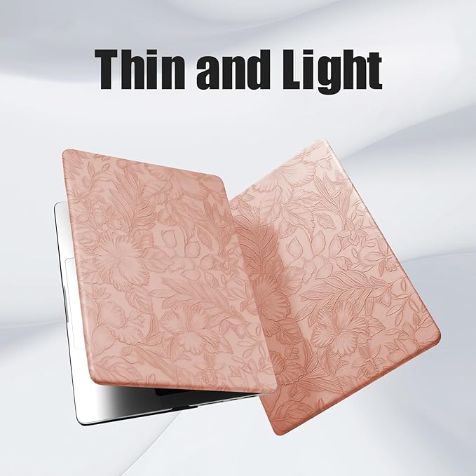 DTangLsm Compatible for MacBook Air 13 inch Case 2021 2020-2018 M1 A2337 A2179 A1932, Elegant Texture Leather Plastic Hard Shell Cover for MacBook Air 13.3 M1 Case+Keyboard Cover, Pink Embossed Floral