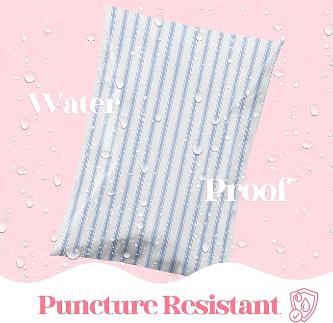 14.5x19 Designer Poly Mailer 100 Pack Heavy Duty Waterproof Self Seal Shipping Bags for Small Business Large Mailing Envelopes Bulk Tear Resistant Packaging Blue Stripe