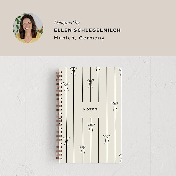 Minted Black Bow Notebook, Writing Journal for Notes & Journaling, Durable Acrylic Free Cover, Modern, Colorful & Simple Spiral Bound Journal Notebook with 80 Lined Pages, 5.5" x 8.5"