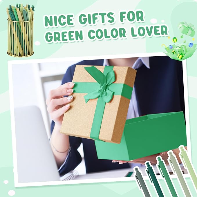 100 Pcs Ballpoint Pens Bulk Retractable Writing 1. 0 mm Black Ink Cute Pens Smooth Writing Color Fancy Gift for Teacher Student Employee Office School Home Baby Shower Supplies (Green Series)