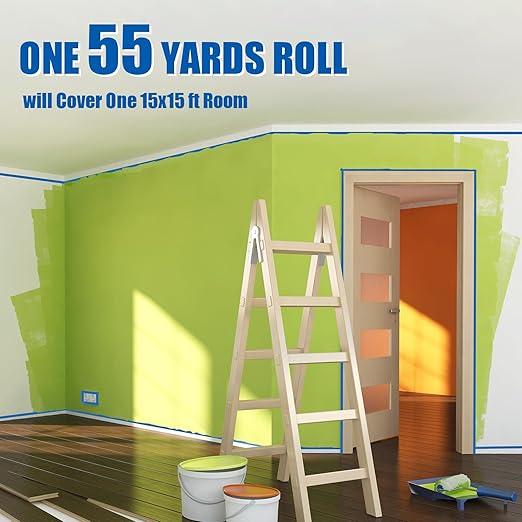 20 Rolls Blue Painters Tape Bulk Pack, Painter's Tape 1-inch × 55 yards, Multi-Surface Residue-Free Blue Masking Tape for Wall Painting, Artwork, Automotive and Packaging Labelling, Total 1100 Yards