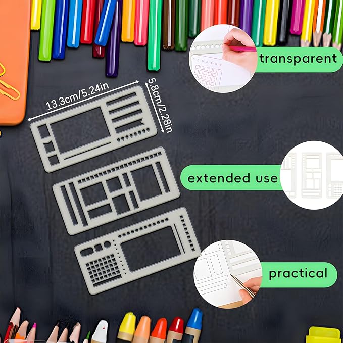 Handmade Flexible Record Template,Handmade Flexible Planner Stencils,Planner Stencils,Flexible Drawing and Checklist Templates,Planner Stencil Set Compatible with Coils Discs and Rings (C Type*1 Set)