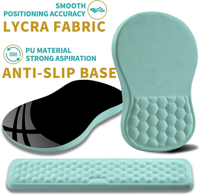 Hokafenle 2 in 1 Ergonomic Mouse Pad Wrist Support & Wrist Rest for Computer Keyboard Set, with Relieve Carpal Tunnel Pain Massage Bulge and Full Memory Gel Design (2In1 Set, Light Blue)