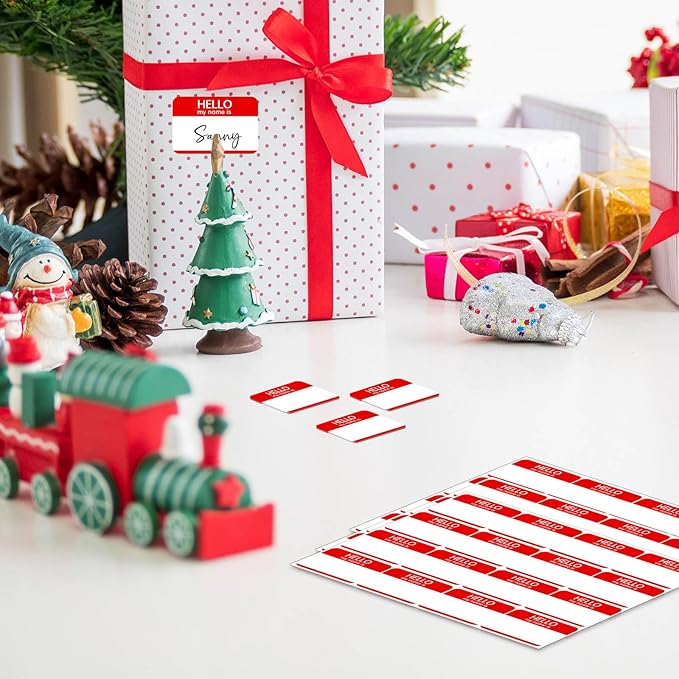 480 Pcs Name Tags Sticker Red, 3" x 2" Blank Hello My Name is Name Tag Stickers to Write On, Adhesive Hi My Name is Name Stickers, Name Labels for School,Classroom,Office,Party