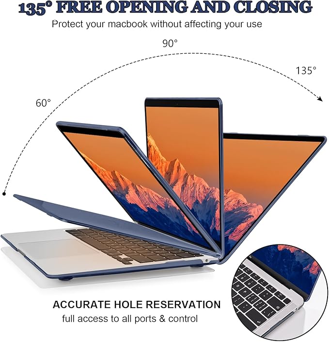 Compatible with 2021 2020 2019 2018 Release MacBook Air 13 inch Case M1 Chip A1932 A2179 A2337, Slim Crystal Plastic Hard Shell Case Keyboard Skin Screen Film Dust Plug Webcam Cover, Navy Blue