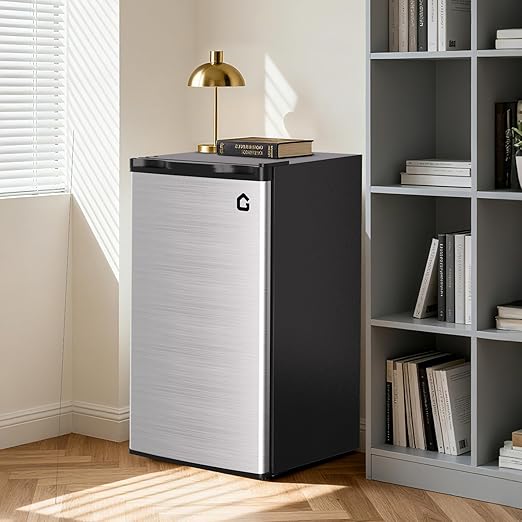 3.2 Cu.Ft Mini Fridge with Freezer, Single Door Compact Refrigerator, Energy Saving, Small Fridge Adjustable Thermostat Control, Mini fridge for Bedroom, Dorm, Office, Silver