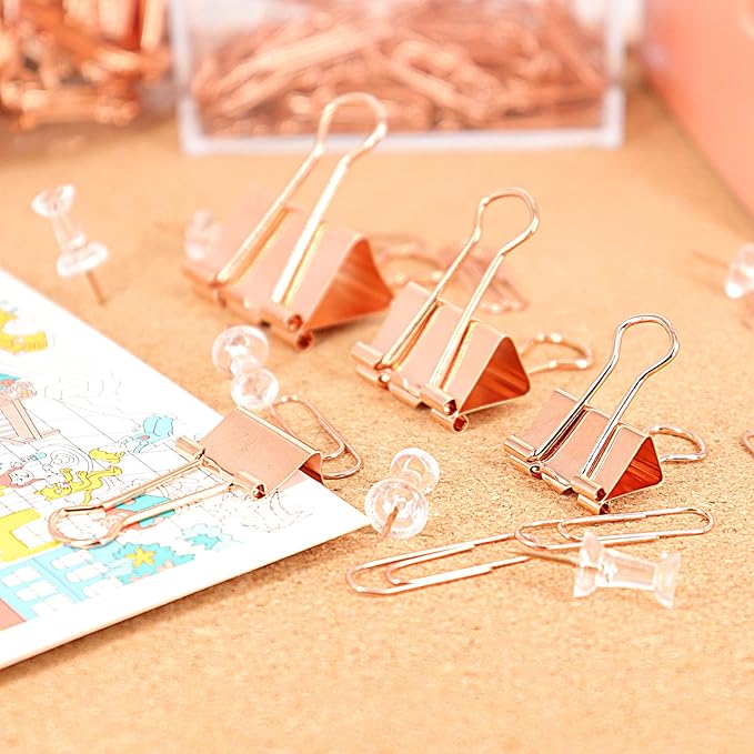 Binder Clips Paper Clamps, Assorted Sizes Set (Small, Medium, Large) for Office School and Home Supplies (Rose Gold)