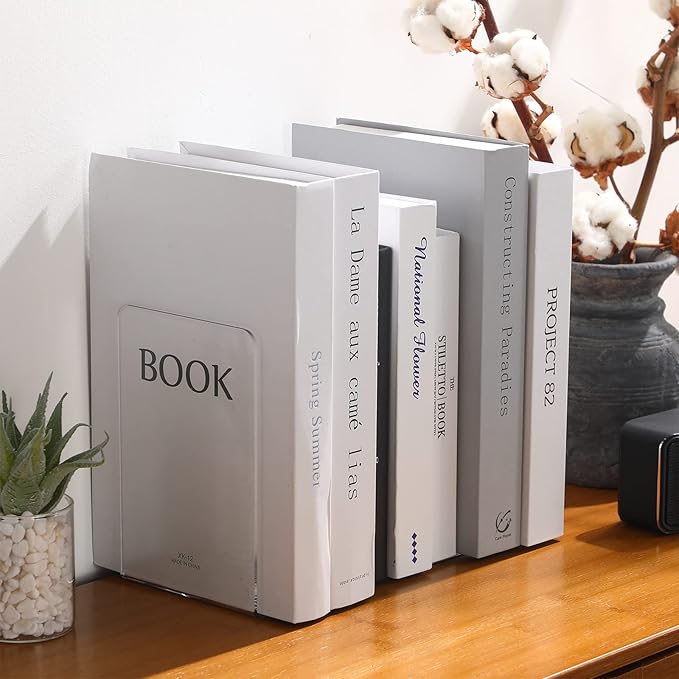 Sabary 20 Pcs Acrylic Book Ends Clear Acrylic Bookends with Silicone Pad Non Skid for Shelves Heavy Duty Bookends Book Stoppers for Office Library CDs File, 7.2 x 4.7 x 4.7 Inch
