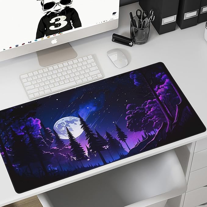 Gaming Mouse Mat Moon and Forest Large Mouse Pad Extended Mouse Pad Desk Mat Non-Slip Rubber Base Mice Pad Desk Pad for Office Game Home 35.4x15.75 in