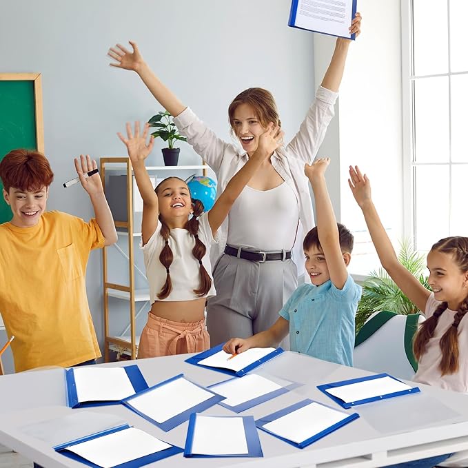 Patelai 48 Pcs Plastic Folders with 2 Pockets and 3 Prongs Home Folders with Card Slot Letter Size Heavy Duty Report Covers for Back to School(Blue,Simple Style)