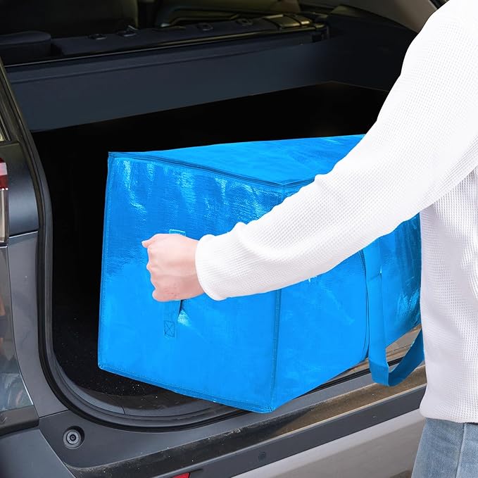 TICONN 2 Pack Extra Large Moving Bags with Zippers & Carrying Handles, Heavy-Duty Storage Tote Moving Boxes for Space Saving (2 Pack, Sky Blue)