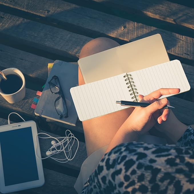 50 Pcs Waterproof Notebook Bulk, 5 x 3 Inch Pocket Notepad Top Spiral Memo All Weather Police Notebook Tactical Journal Writing Note Pad for Outdoor Activities Recording, Black Gray Blue Yellow Orange