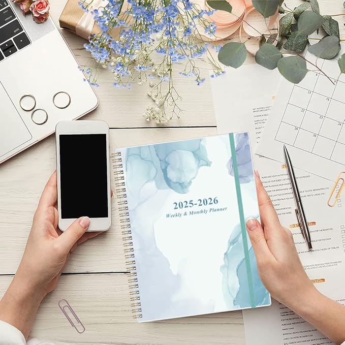 2026 Planner - Planner 2026 from January 2026 to December 2026 with 12 Monthly Tabs, Flexible Cover, Inner Pocket, 8.5" x 11", Blue Watercolor