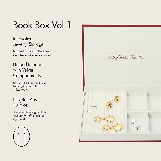 Jewelry Book Box – Vol. 1 – Decorative Red Jewelry Storage Box – Book-Inspired Organizer for Display, Storage & Gifting