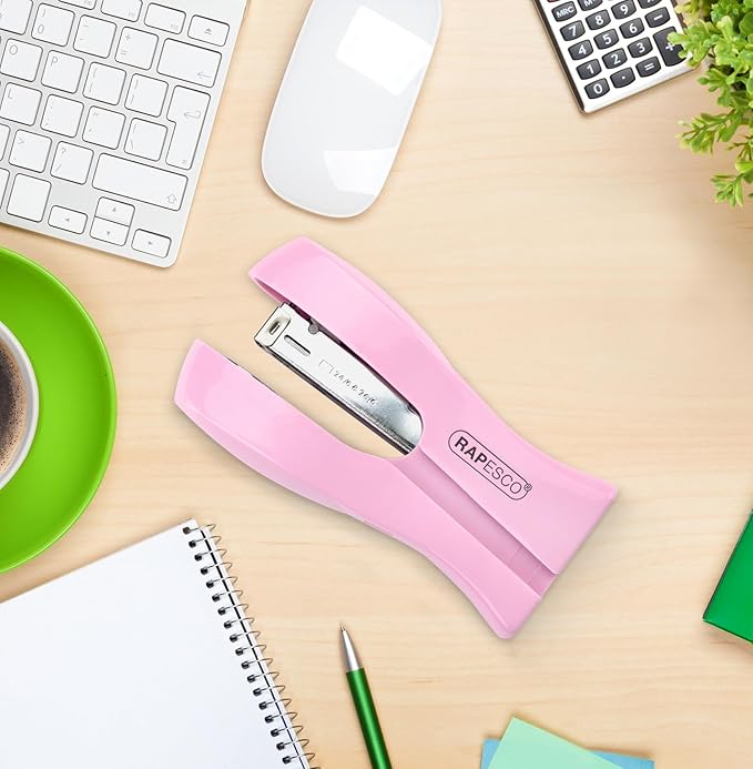 Rapesco 1378 Stand Up/Space-Saving Stapler, 20 Sheet Capacity, Candy Pink