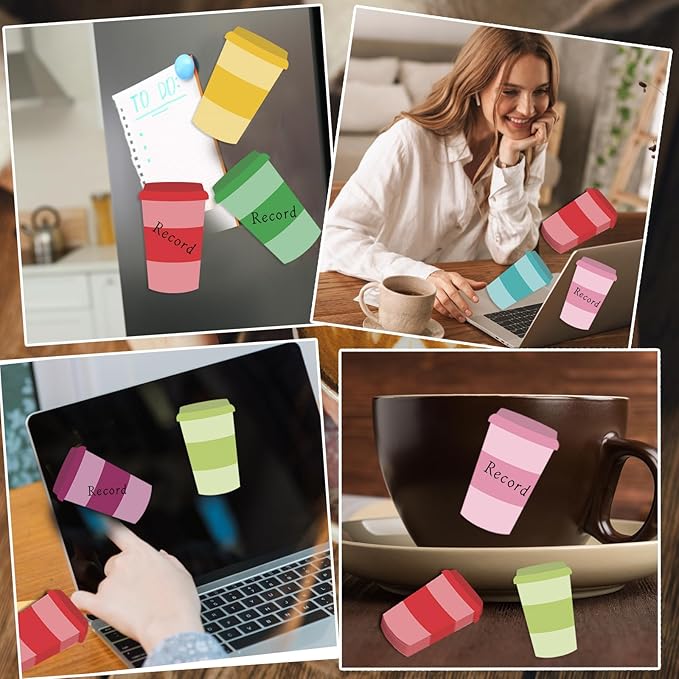 12 Pcs Coffee Cup Sticky Notes Self Memo Notes for School Classroom Wall Home Office Students Coffee Lover Office Supplies Party Favors Gifts Bookmarks
