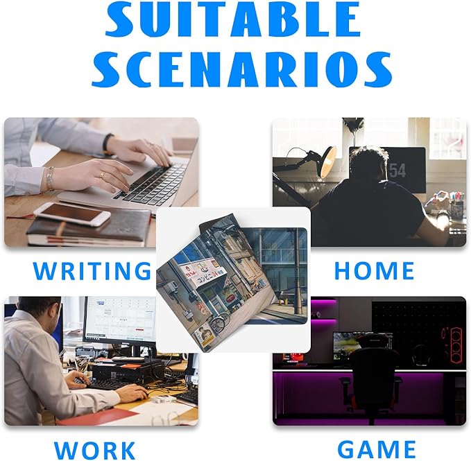 Desk Mat, Anime Summer Street Scenery Extended Gaming Mouse Pad Large, 31.5"x11.8" Big Mouse Pad with Non-Slip Base and Stitched Edge, Long Computer Keyboard Mouse Mat for Home Office Work