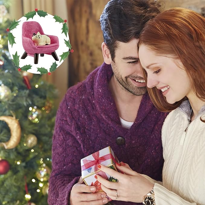 Miniature Cat Figurines with Small Sofa - Resin Mini Cat Figures, Kitten Miniature Desk Accessories - Perfect Cute Cat Gift for Cat Lovers (Pink Sofa)