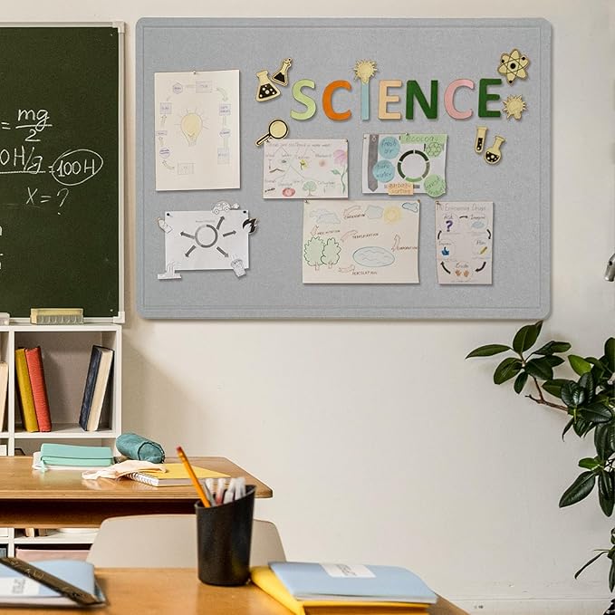 Large Bulletin Board - 48 x 36 Inches, Decorative Felt Pin Board for Wall - 4' x 3' Foldable Photo Display Board with Self-Adhesive Tape, Includes 20 Push Pins - Light Gray