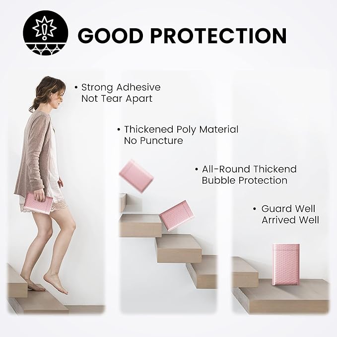 Fuxury Small Bubble Mailers 4x8" 800 Pack Light Pink Bubble Mailer Usable Size 4x7" Self Seal Padded Envelopes Mother's Day Gifts Mailing Envelopes Bubble Padded for Shipping