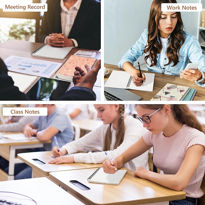 Fuutreo 12 Pcs Spiral Notebook for Work A5 8.3 x 5.7 Inch College Ruled Spiral Journal Notebook Kraft Cover Ruled Paper, 12 Color, 60 Sheets, 120 Pages for Office School(Retro Geometry)