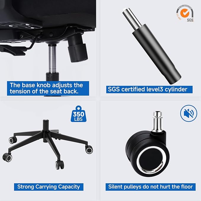 Ergonomic Desk Office Chair, High Back Home Computer Chair with Adjustable Swivel 3D Armrests for Comfort Lumbar Supports Up to 400lbs (Grey)