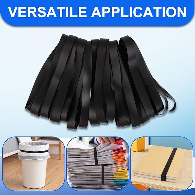 Large Rubber Bands Heavy Duty, 22 Pcs Size 107 Black Rubber Bands, Elastic Bands Suitable for Office Supplies and Trash Cans.