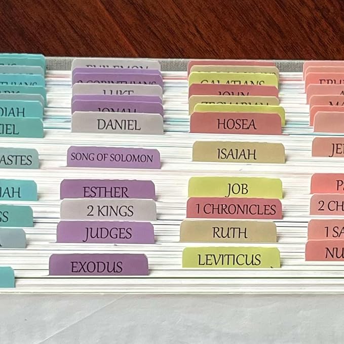 Reposition Large Text Bible Tabs, Contrast Color Bible Stickers for Women and Men, Easy to Read and Apply Bible Journaling Tabs (Bright Pastel)