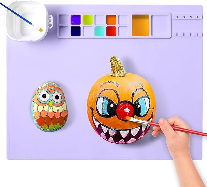 AWOKE Silicone Painting Mat - 20"X16" Silicone Art Mat with 1 Water Cup for Kids - Craft Mat has12 Color Dividers - 2 Paint Dividers (Purple)