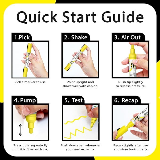 4 Dual Tip Yellow Paint Pen Metallic - Fine Tip & Medium Acrylic Paint Markers - Yellow Marker for Metal, Wood, Rock Painting, Canvas, Ceramic, Glass, Fabric, Leaf and Plastic - Water-based Ink